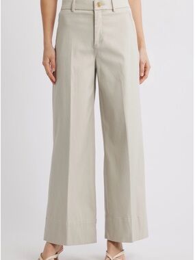 NWT Spanx SuperSmooth Wide Leg Twill High-Rise Pants in Light Beige Bone size XL